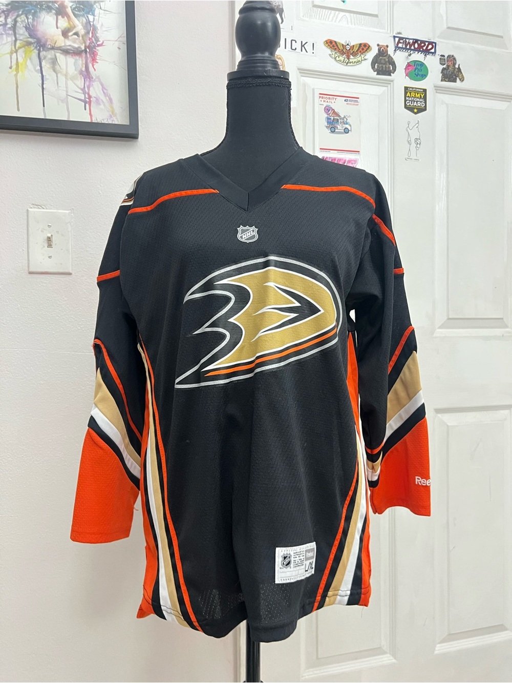 Reebok Anaheim Ducks Black Orange Gold NHL Hockey Jersey